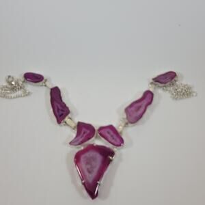Handmade Pink Agate Necklace in Sterling Silver Unique Artisan Gemstone Jewelry